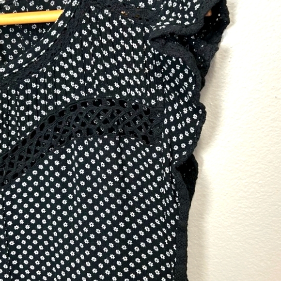 Free People Retro Kitty Crochet Trim Black White Floral Boho Dress Size Small - Picture 9 of 17